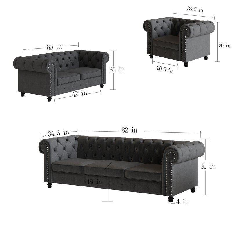 Chesterfield Destro Premium Living Room Sofa Set - WoodenTwist