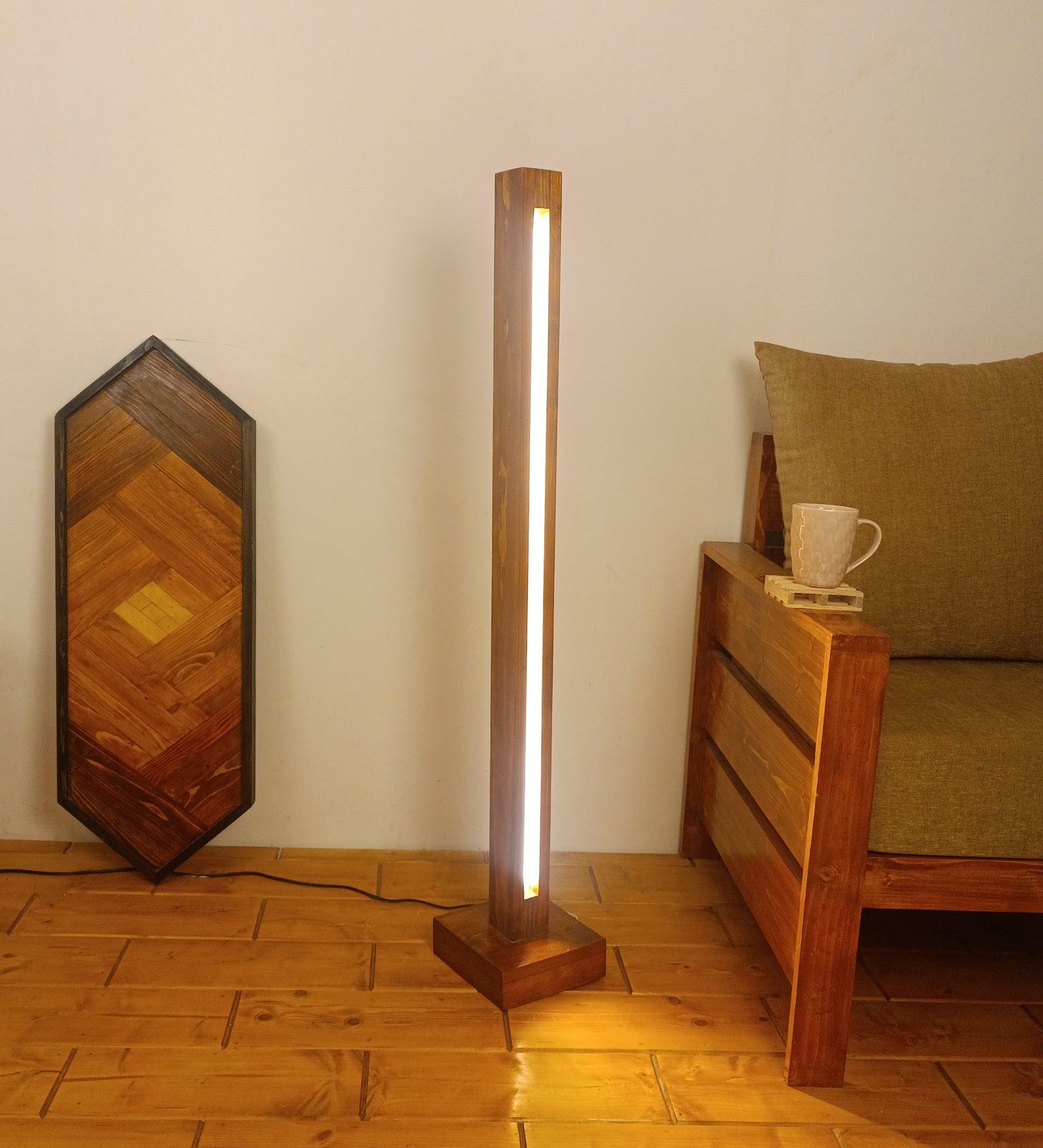 Excalibur LED Wooden Floor Lamp With Brown Base - WoodenTwist