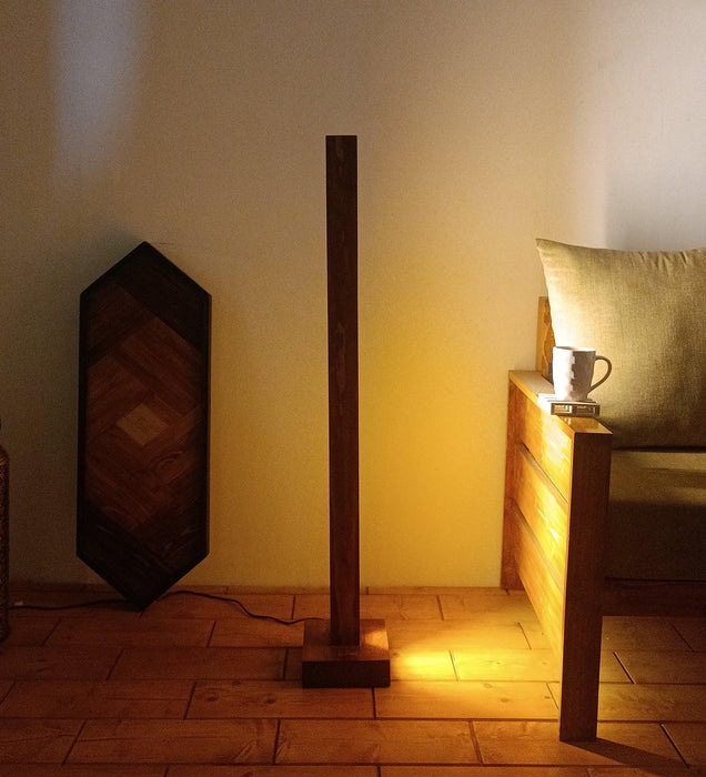 Excalibur LED Wooden Floor Lamp With Brown Base - WoodenTwist
