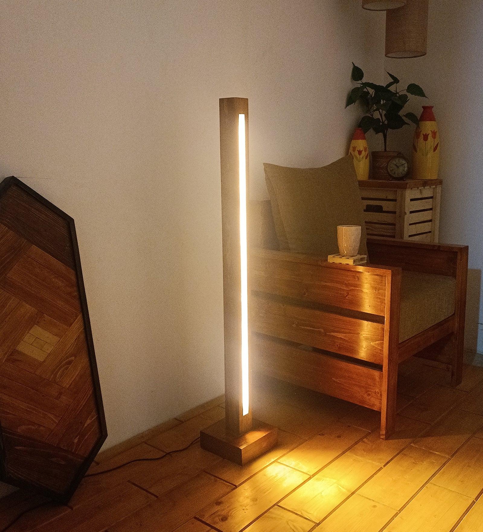 Excalibur LED Wooden Floor Lamp With Brown Base - WoodenTwist