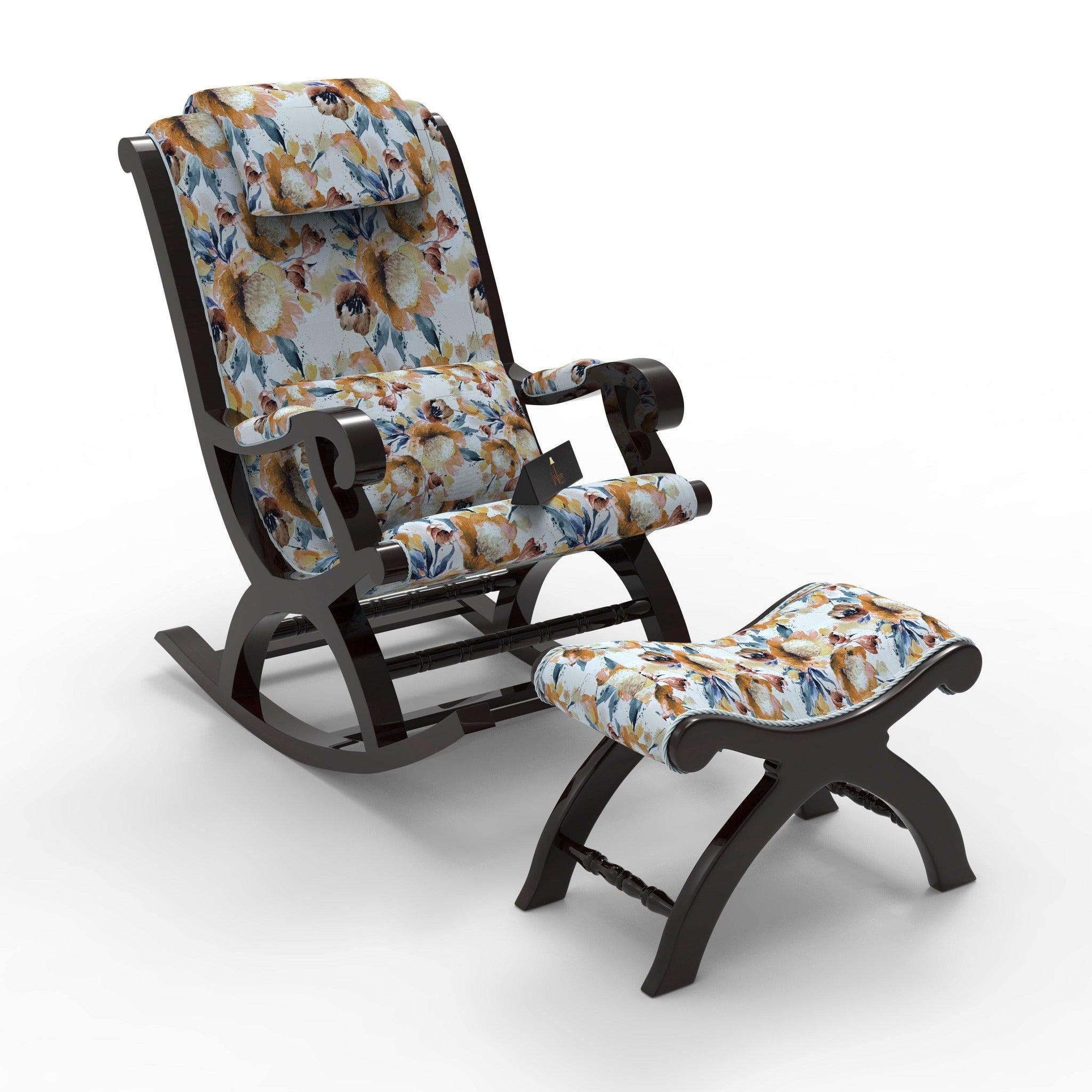 Buy Creme Premium Rocking Chair with Foot Rest & Pillow Online | Wooden ...