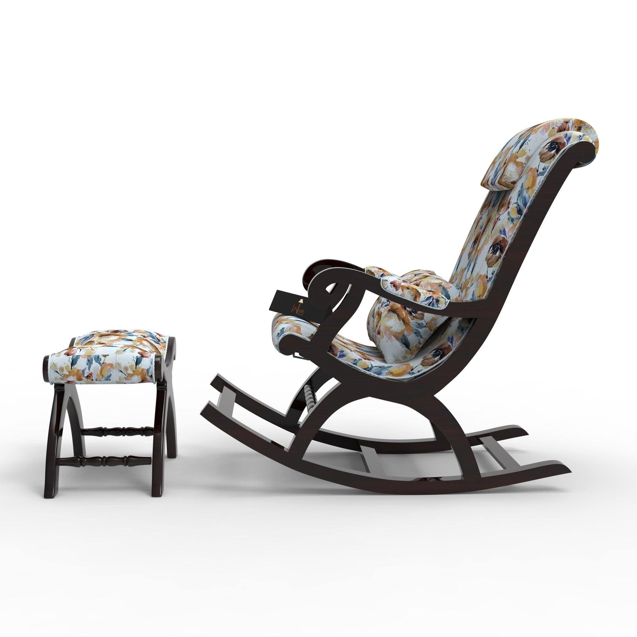 Buy Creme Premium Rocking Chair with Foot Rest & Pillow Online | Wooden ...