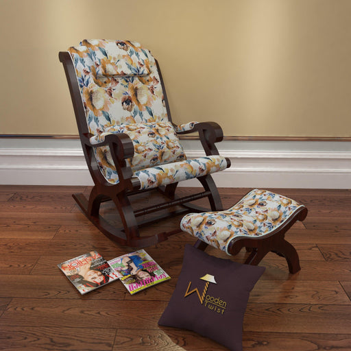 Creme Premium Rocking Chair with Foot Rest & Pillow - WoodenTwist