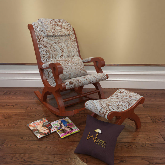 Azure Premium Sheesham Wood Rocking Chair with Foot Rest & Pillow - WoodenTwist