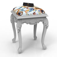 Graceful Hand Carved Teak Wood Stool in Premium Fabric - WoodenTwist