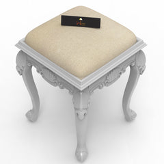 Lush Hand Carved Teak Wood Stool in Premium Fabric - WoodenTwist