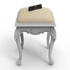 Lush Hand Carved Teak Wood Stool in Premium Fabric - WoodenTwist