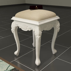 Lush Hand Carved Teak Wood Stool in Premium Fabric - WoodenTwist