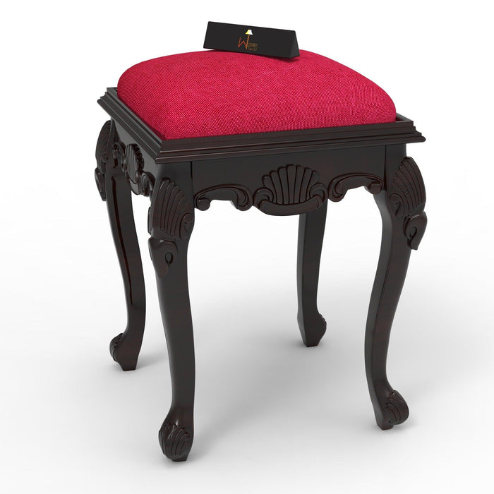 Rich Hand Carved Teak Wood Stool in Premium Jute - WoodenTwist