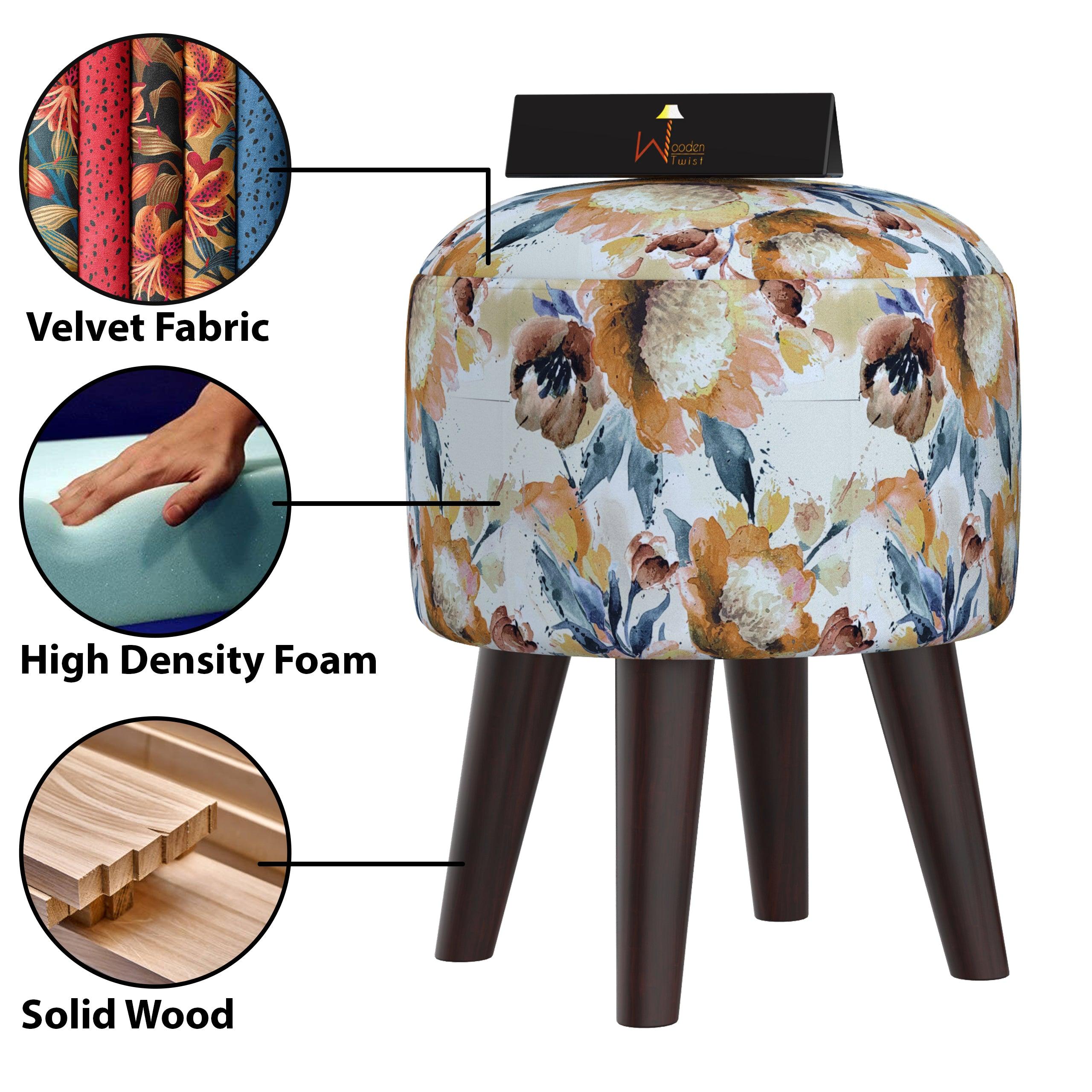 Wooden Twist Puffy Ottoman Stool For Living Room Set of 2 - WoodenTwist