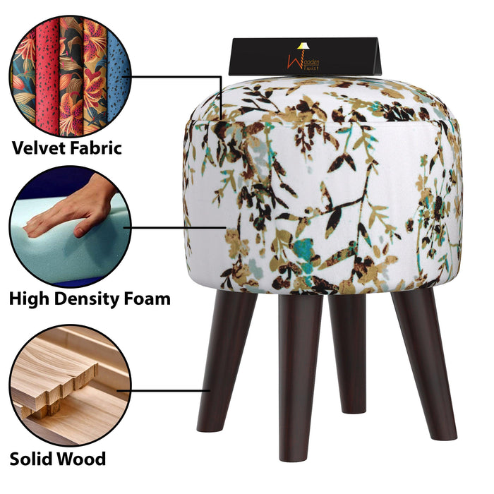 Wooden Twist Puffy Ottoman Stool For Living Room Set of 2 - WoodenTwist