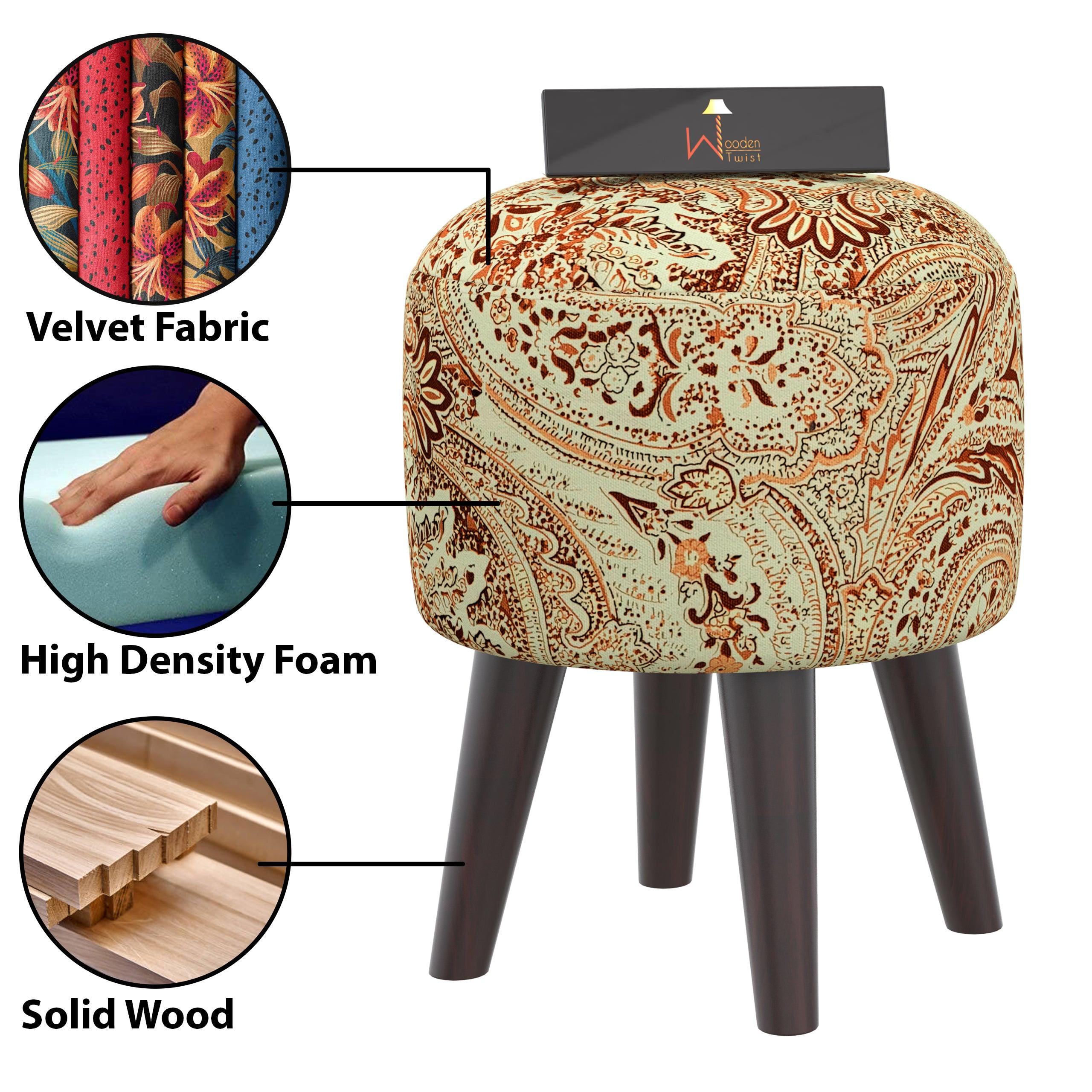 Wooden Twist Puffy Ottoman Stool For Living Room Pack Of 1 - WoodenTwist