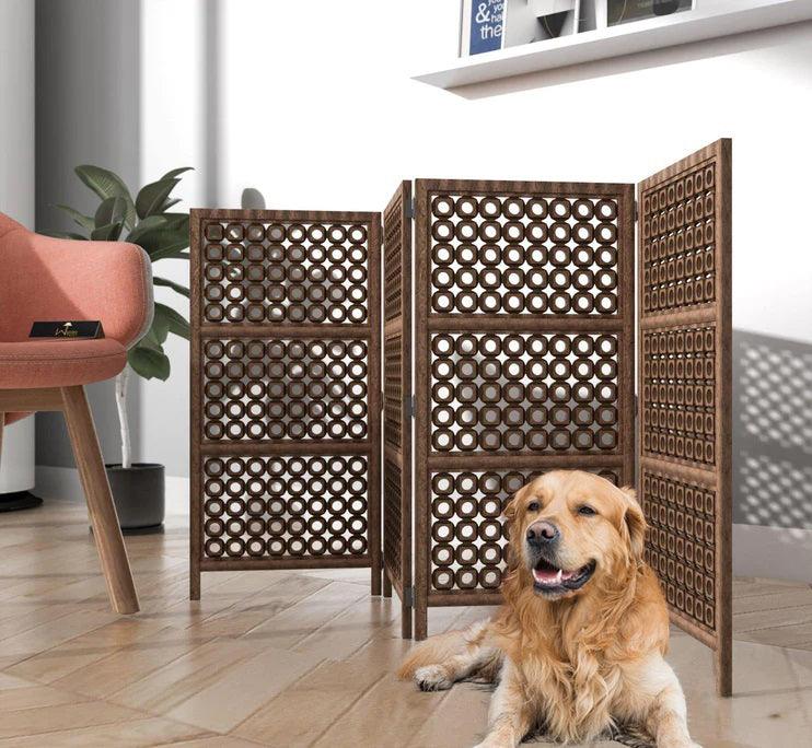 Carved wood hot sale pet gate