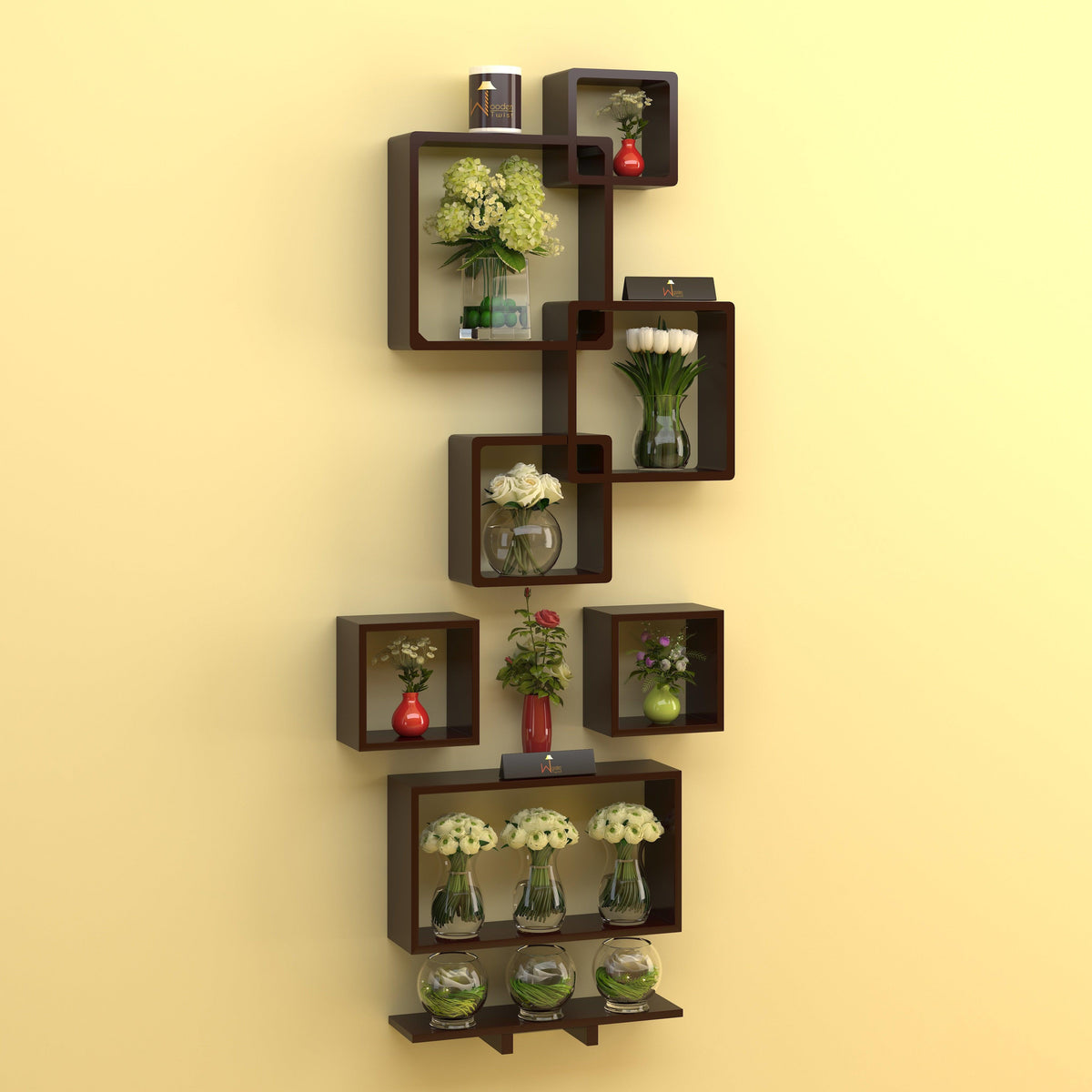 Wooden Rafuf Intersecting Wall Shelves (Set of 8) - WoodenTwist