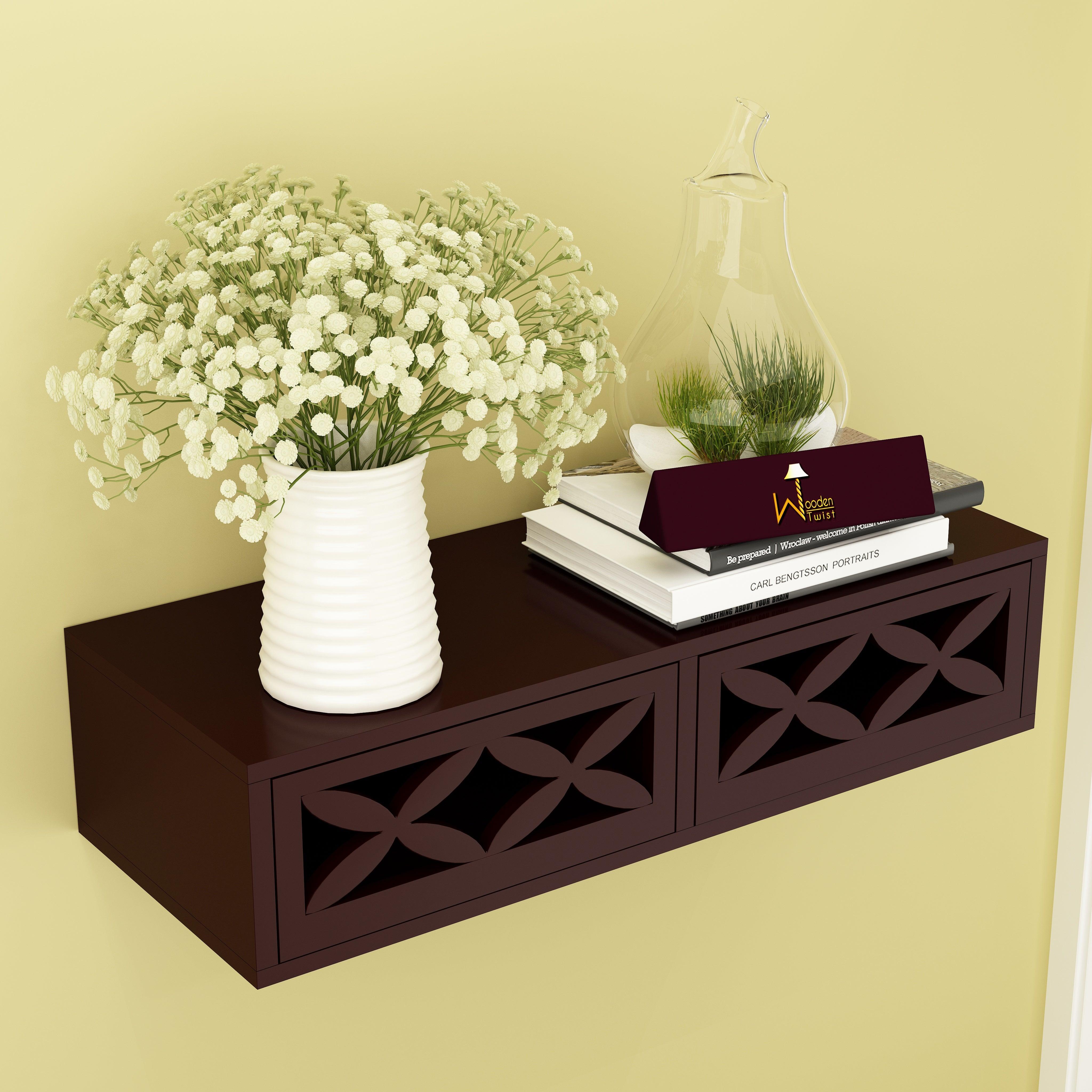 Exclusively Launched Engineered Wood Wall Shelf with Drawer - WoodenTwist