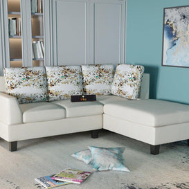 5 Seater L-Shape Sectional Sofa Set with Four Floral Cushion - WoodenTwist