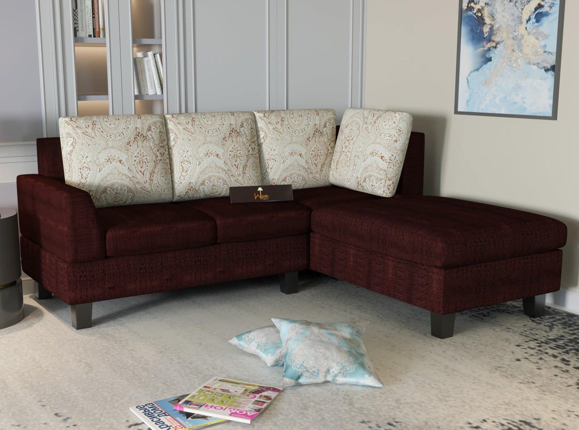 5 Seater L-Shape Sectional Sofa Set with Four Floral Cushion - WoodenTwist