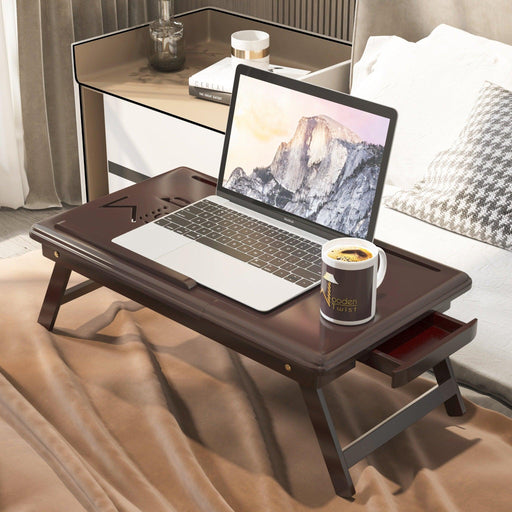 Flexi Wooden Laptop Table With Tablet & Mobile Holder (Brown) - WoodenTwist