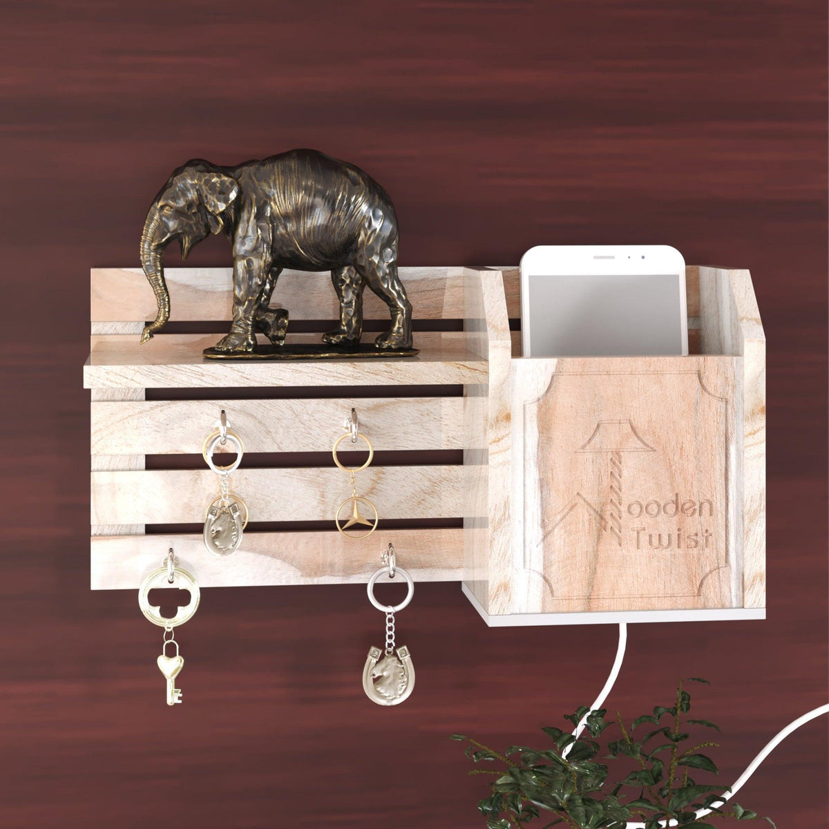 Rangy Teak Wood Key & Mobile Holder