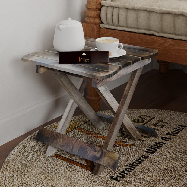 Wooden Twist Handmade Design Folding Mango Wood End Table For Living Room - WoodenTwist