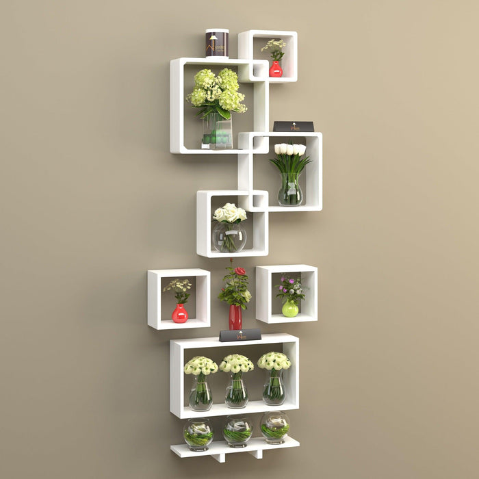 Wooden Rafuf Designer Intersecting Wall Shelves (Set of 8) - WoodenTwist