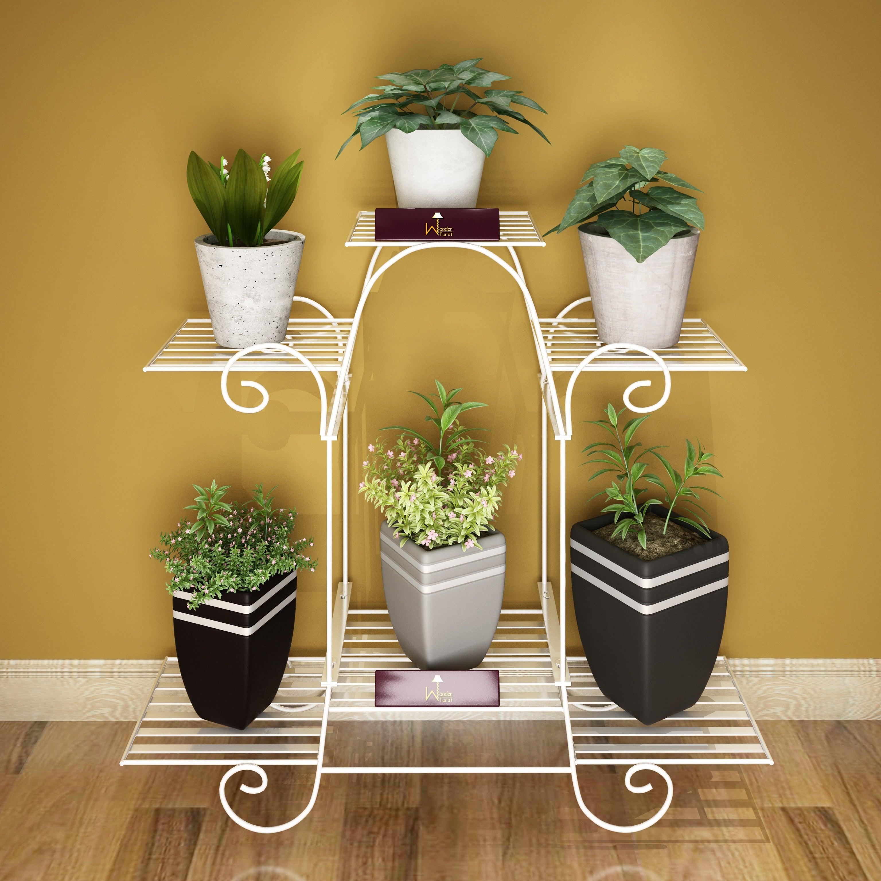 6 Tier Plant Stands for Indoors and Outdoors, Flower Pot Holder Shelf for Multi Plants (White) - WoodenTwist