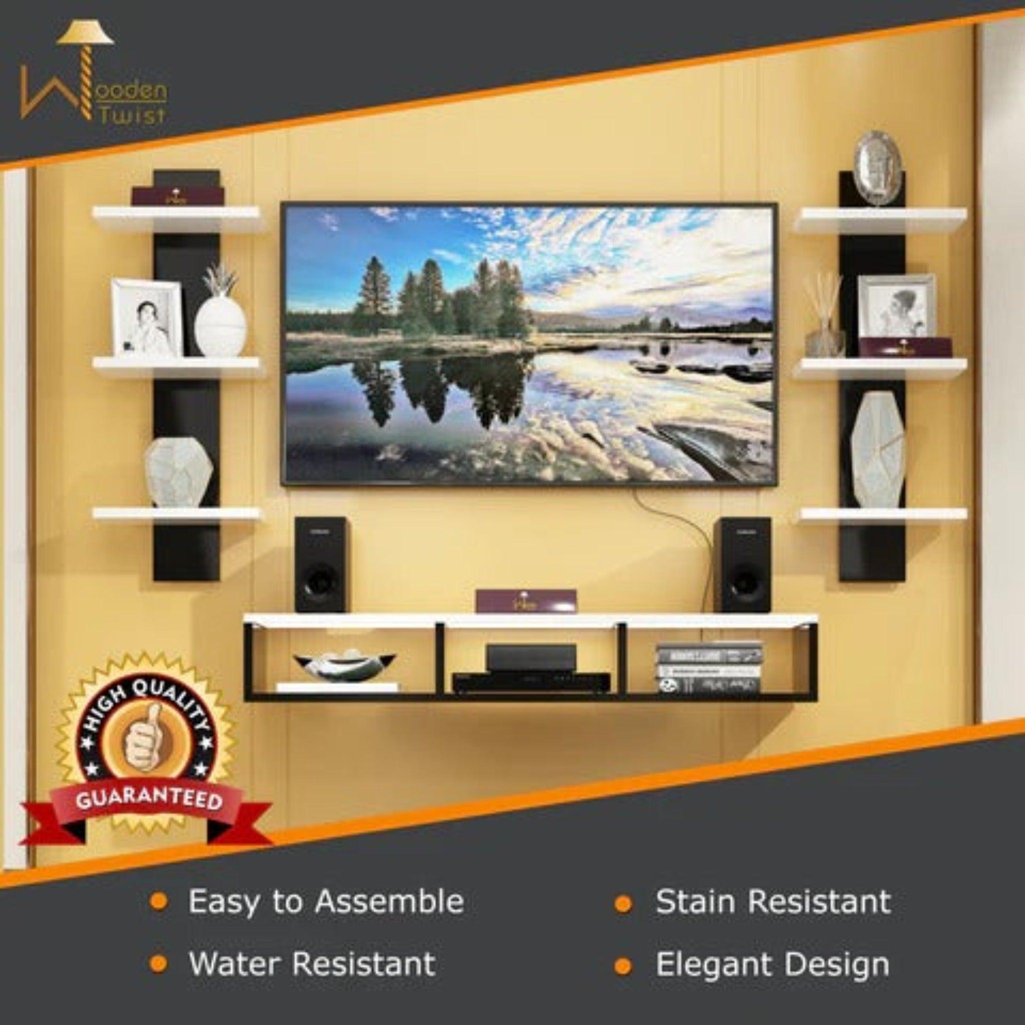 Wooden Wall Mounted TV Unit, Cabinet, with TV Stand Unit Wall Shelf for Living Room - WoodenTwist