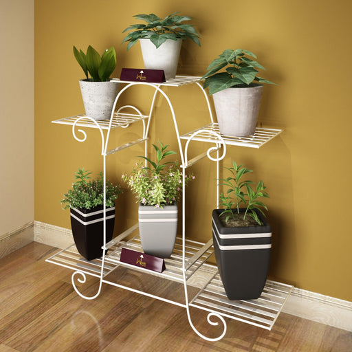 6 Tier Plant Stands for Indoors and Outdoors, Flower Pot Holder Shelf for Multi Plants (White) - WoodenTwist