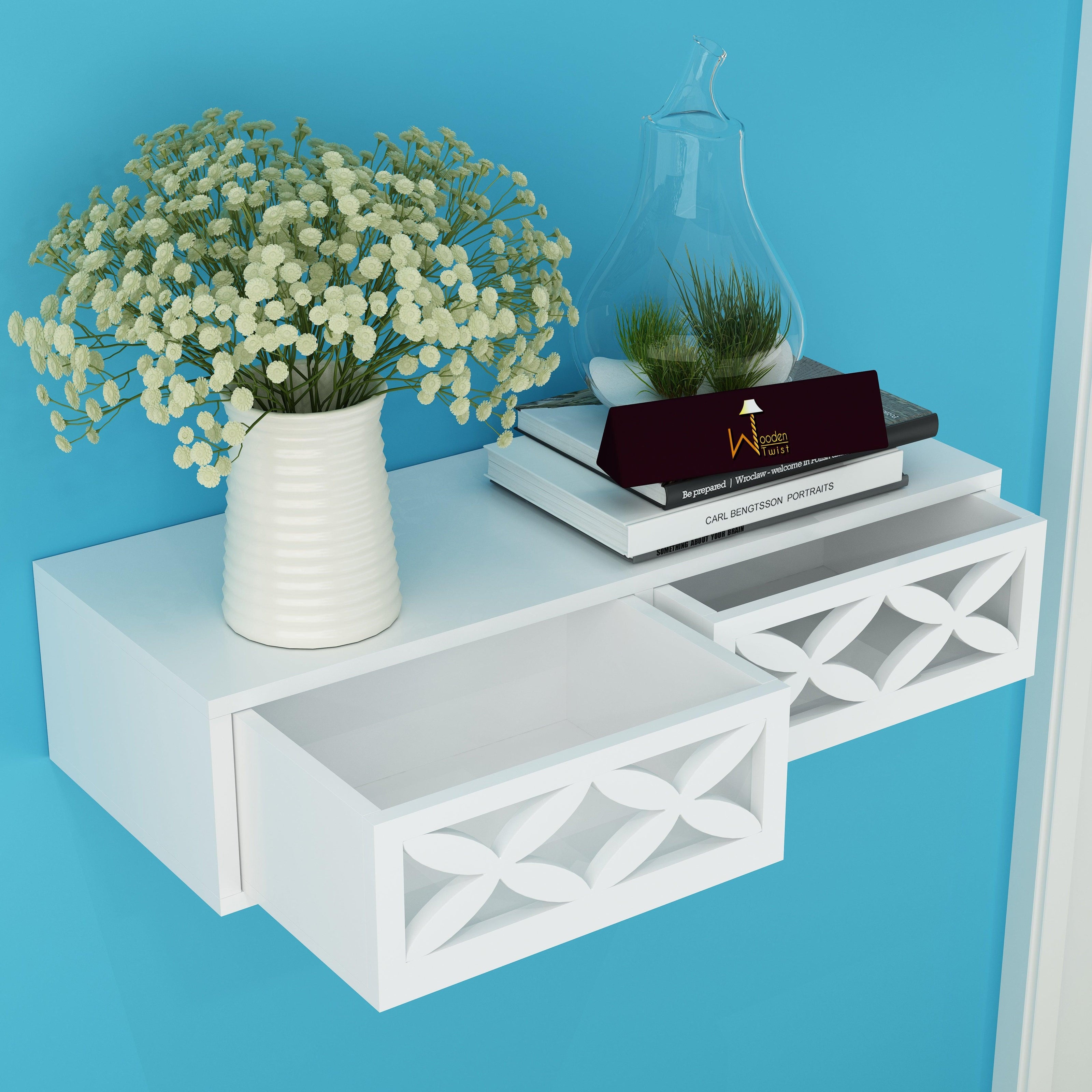 Exclusively Launched Engineered Wood Wall Shelf with Drawer - WoodenTwist