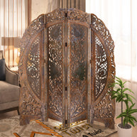 Wooden Partition Screen Room Divider in 4 panels, Brown finish