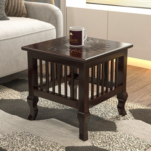 Mango Wood Handmade Carving Classic Side Table for Living Room - WoodenTwist