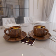 Sheesham Wood Exquisite Cup & Saucer Set of 2 - WoodenTwist