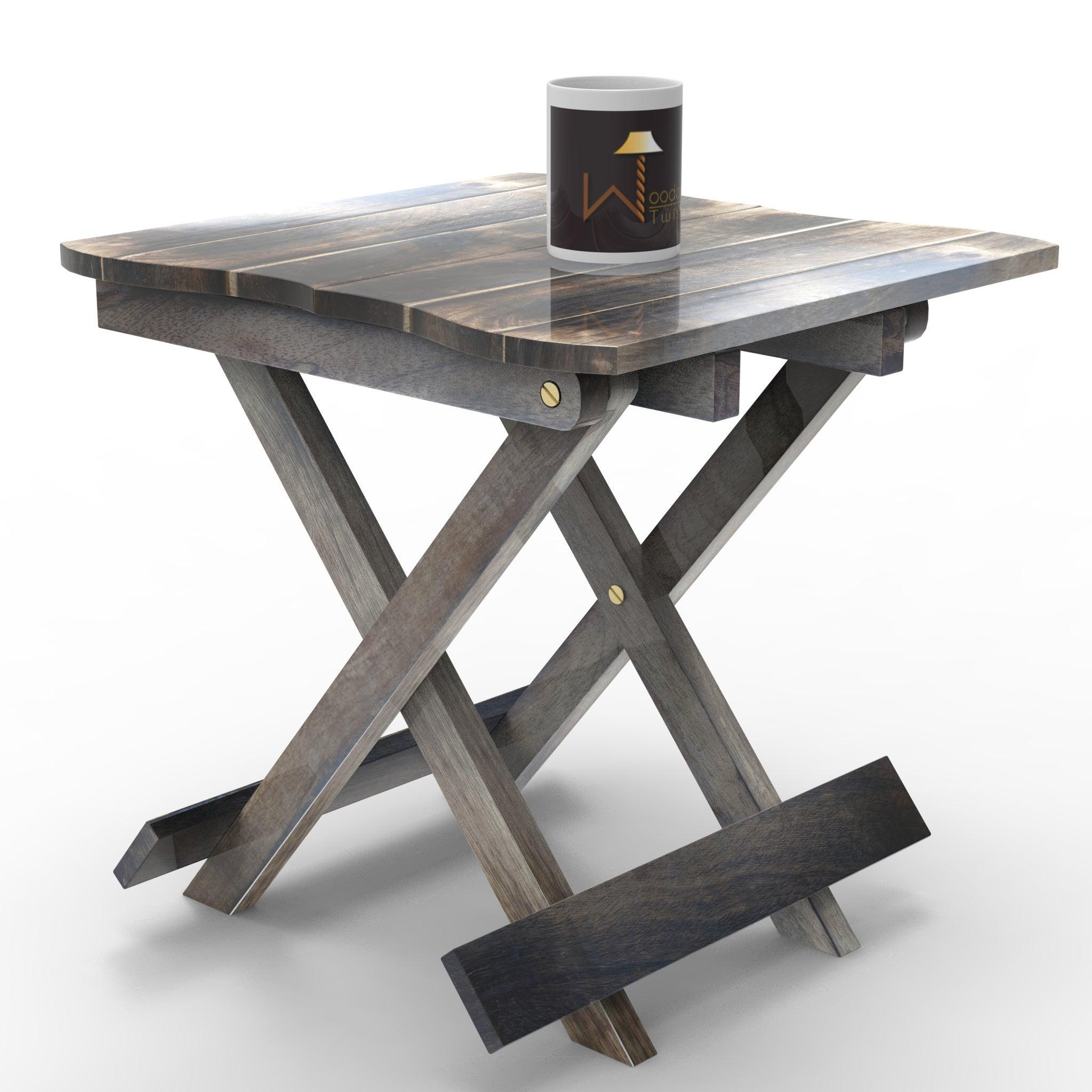 Wooden Twist Handmade Design Folding Mango Wood End Table For Living Room - WoodenTwist