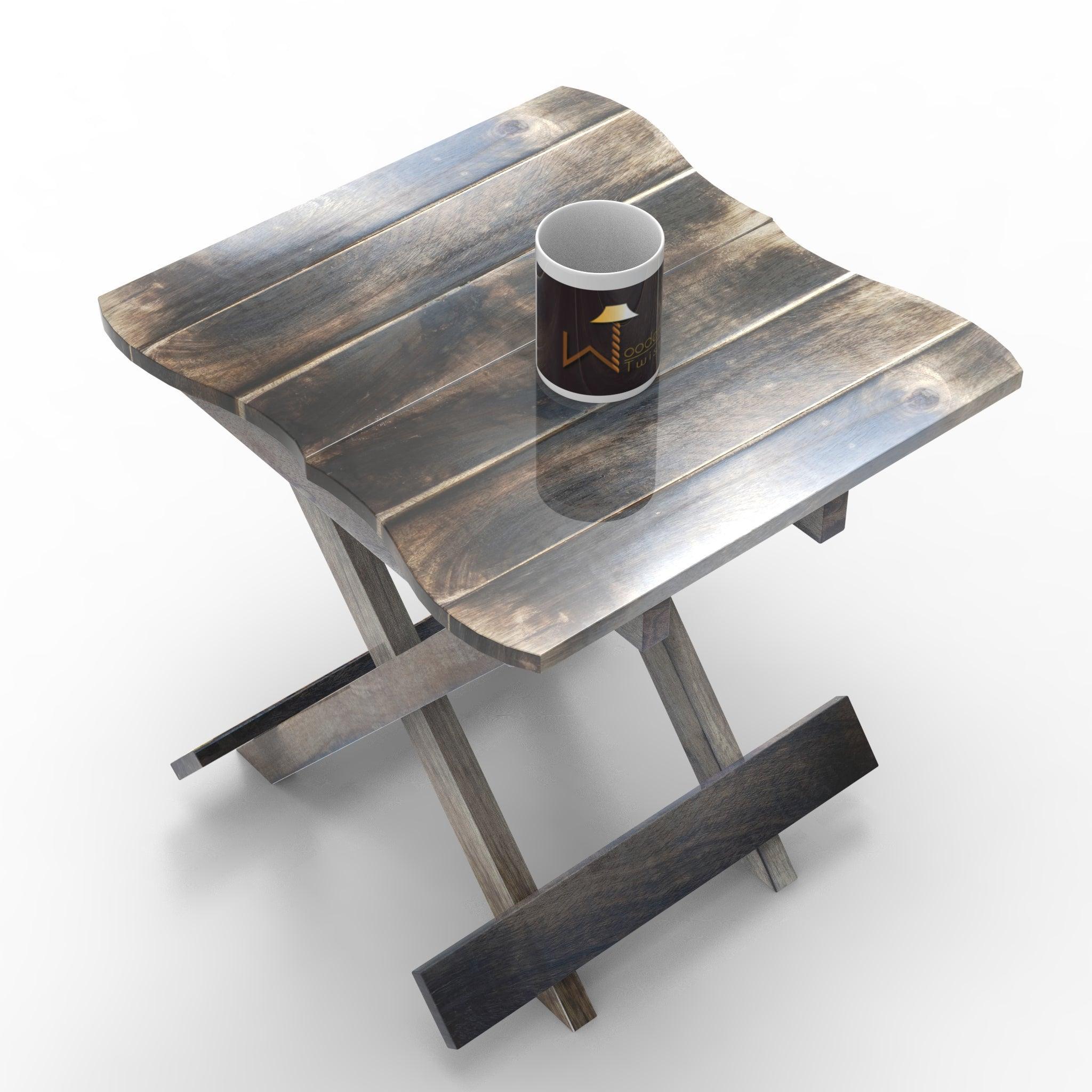 Wooden Twist Handmade Design Folding Mango Wood End Table For Living Room - WoodenTwist