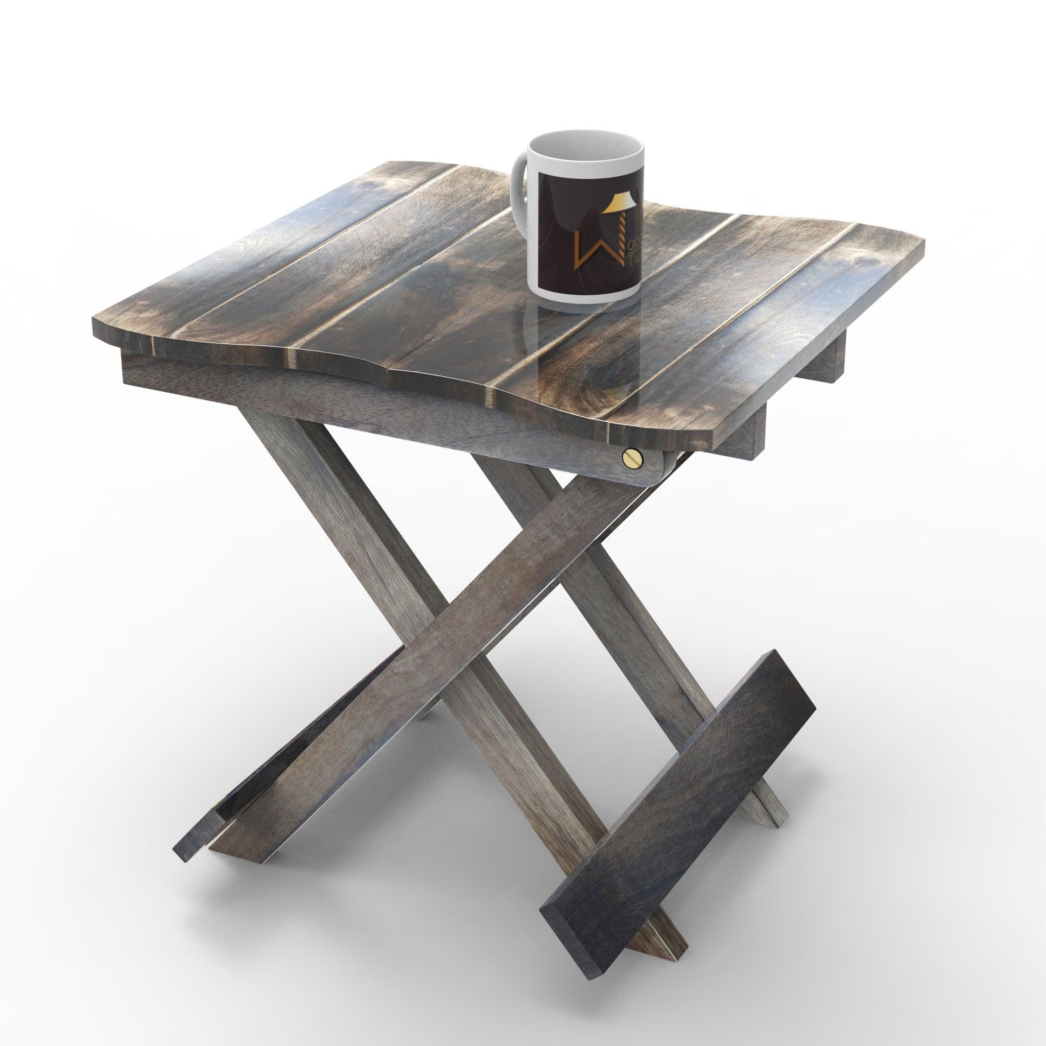 Wooden Twist Handmade Design Folding Mango Wood End Table For Living Room - WoodenTwist