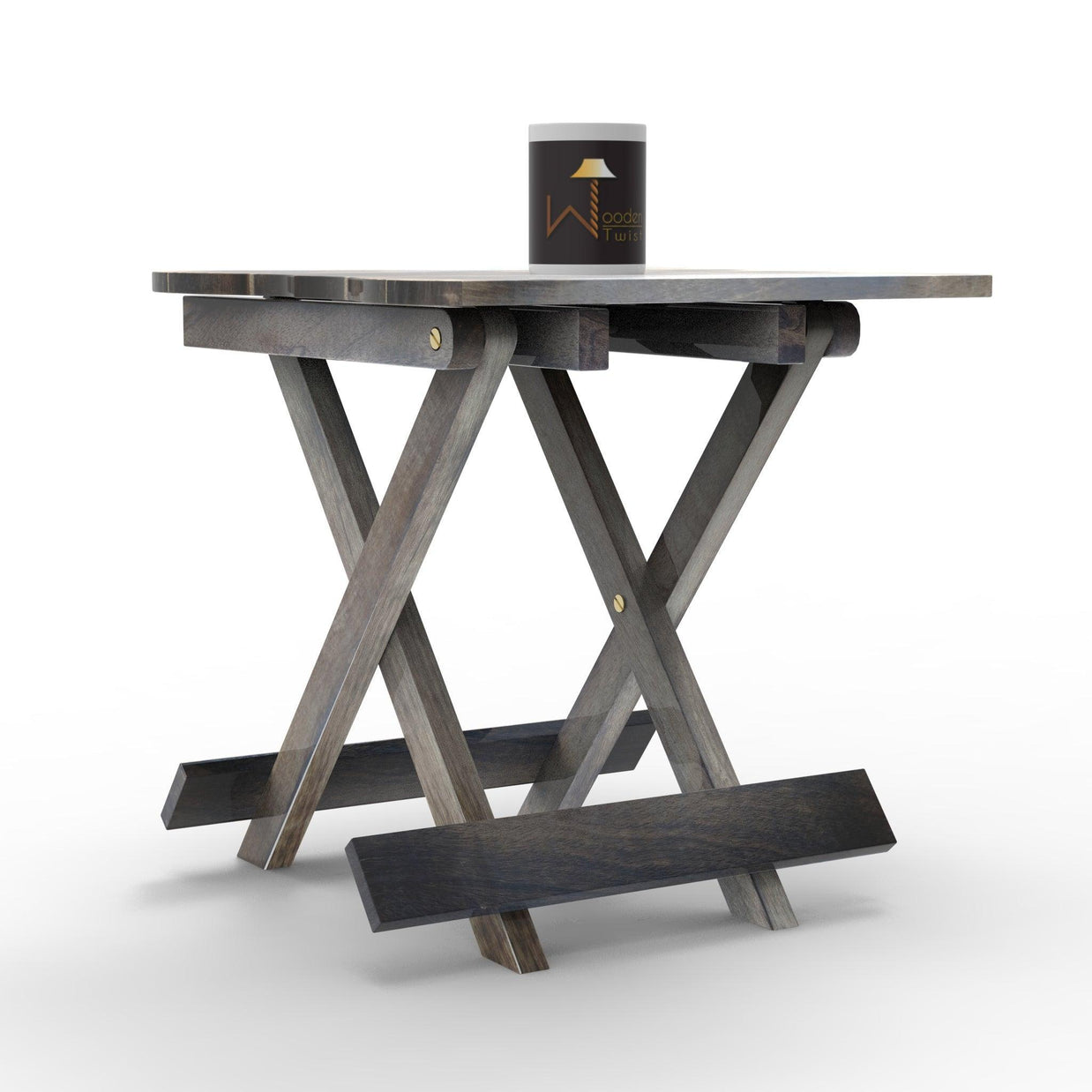 Wooden Twist Handmade Design Folding Mango Wood End Table For Living Room - WoodenTwist