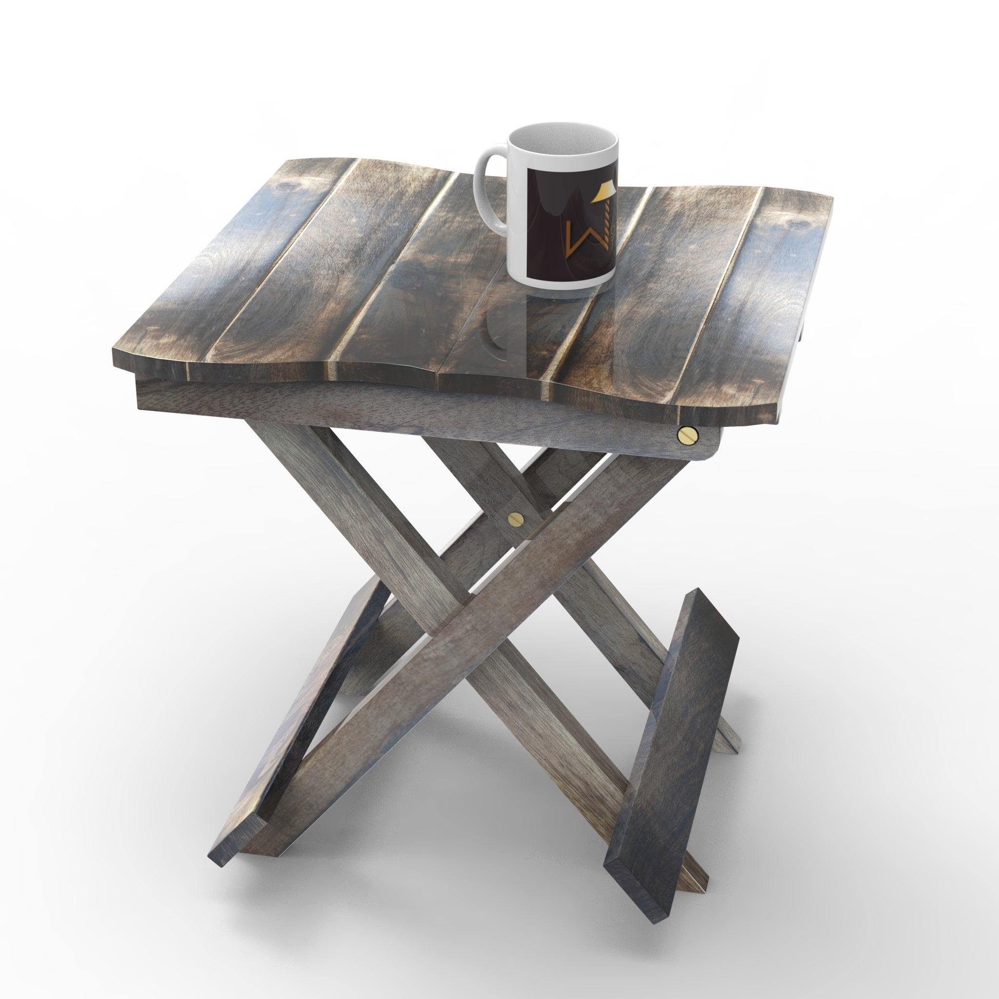 Wooden Twist Handmade Design Folding Mango Wood End Table For Living Room - WoodenTwist