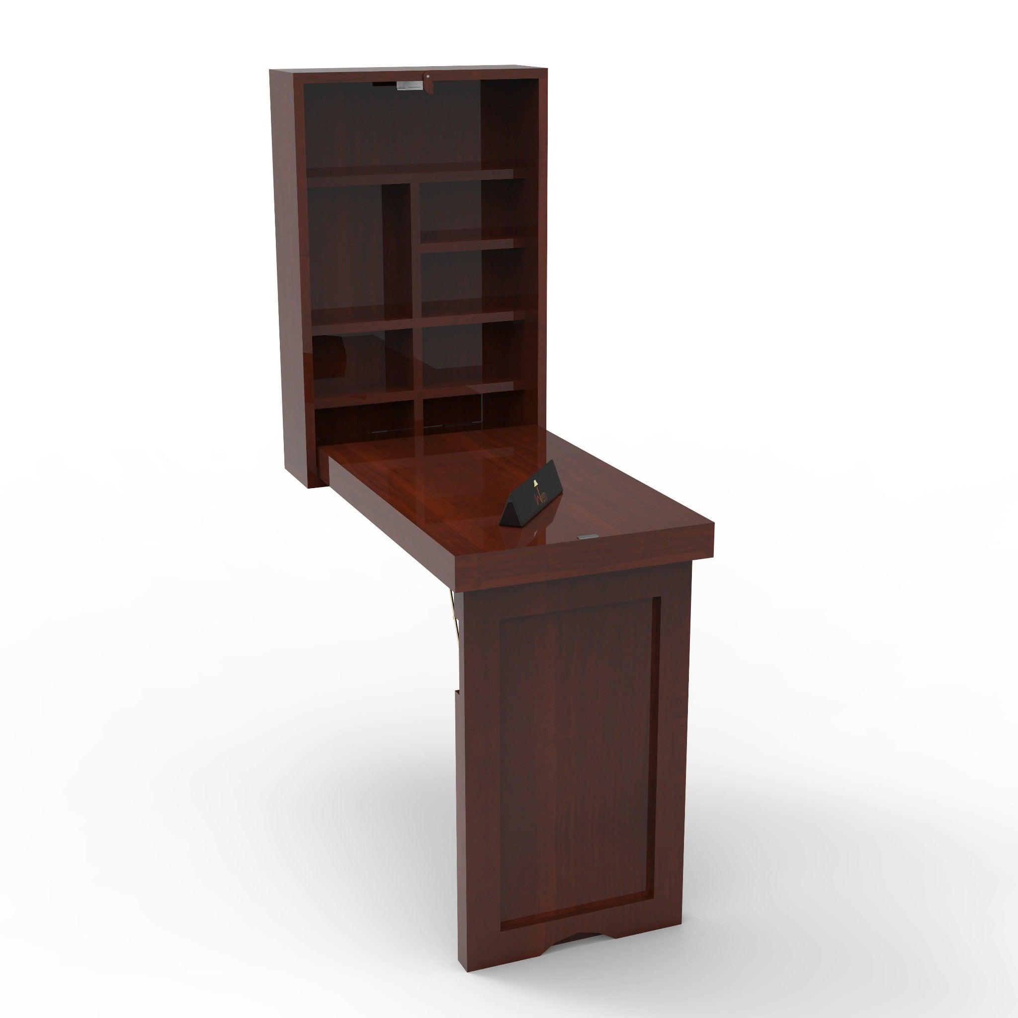 Teak Wood Foldable Wall Mounted Study Table (Finish Honey) - Detail View 1