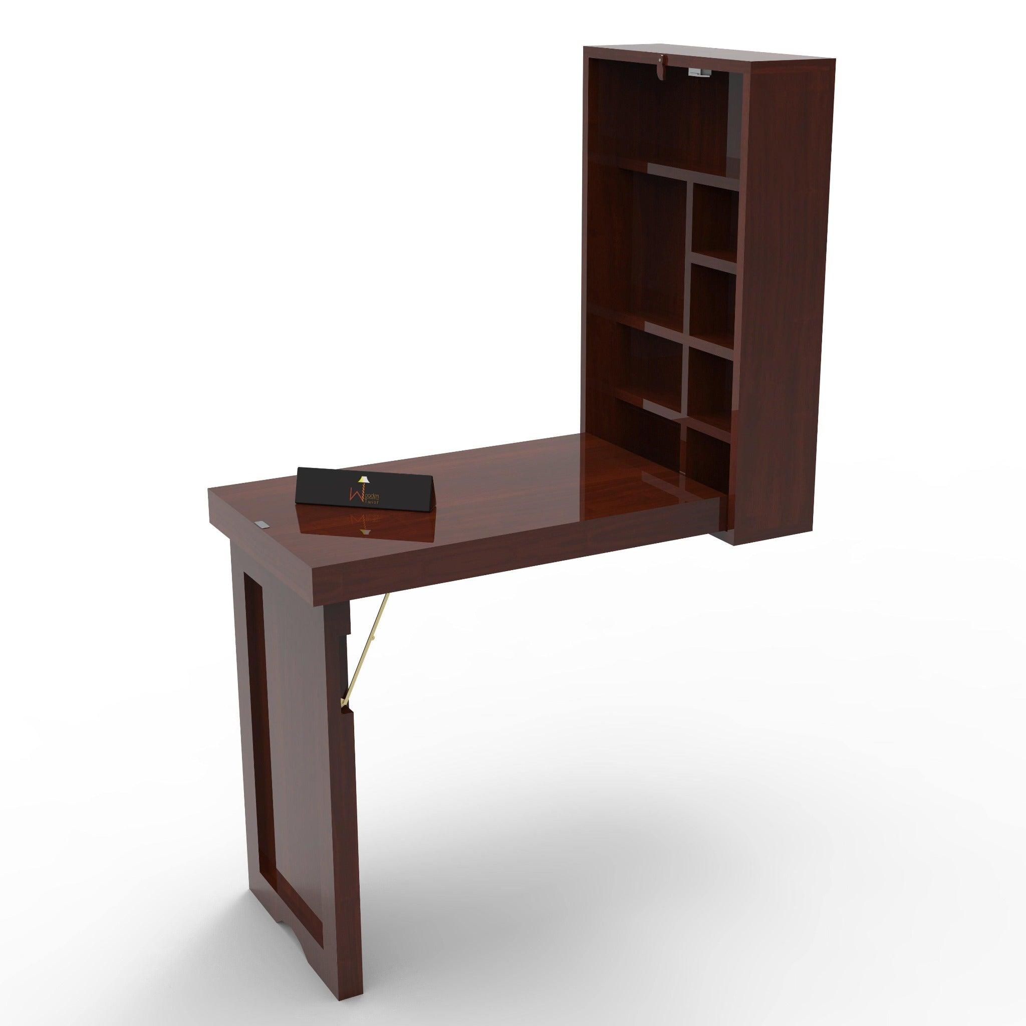 Teak Wood Foldable Wall Mounted Study Table (Finish Honey) - Detail View 3