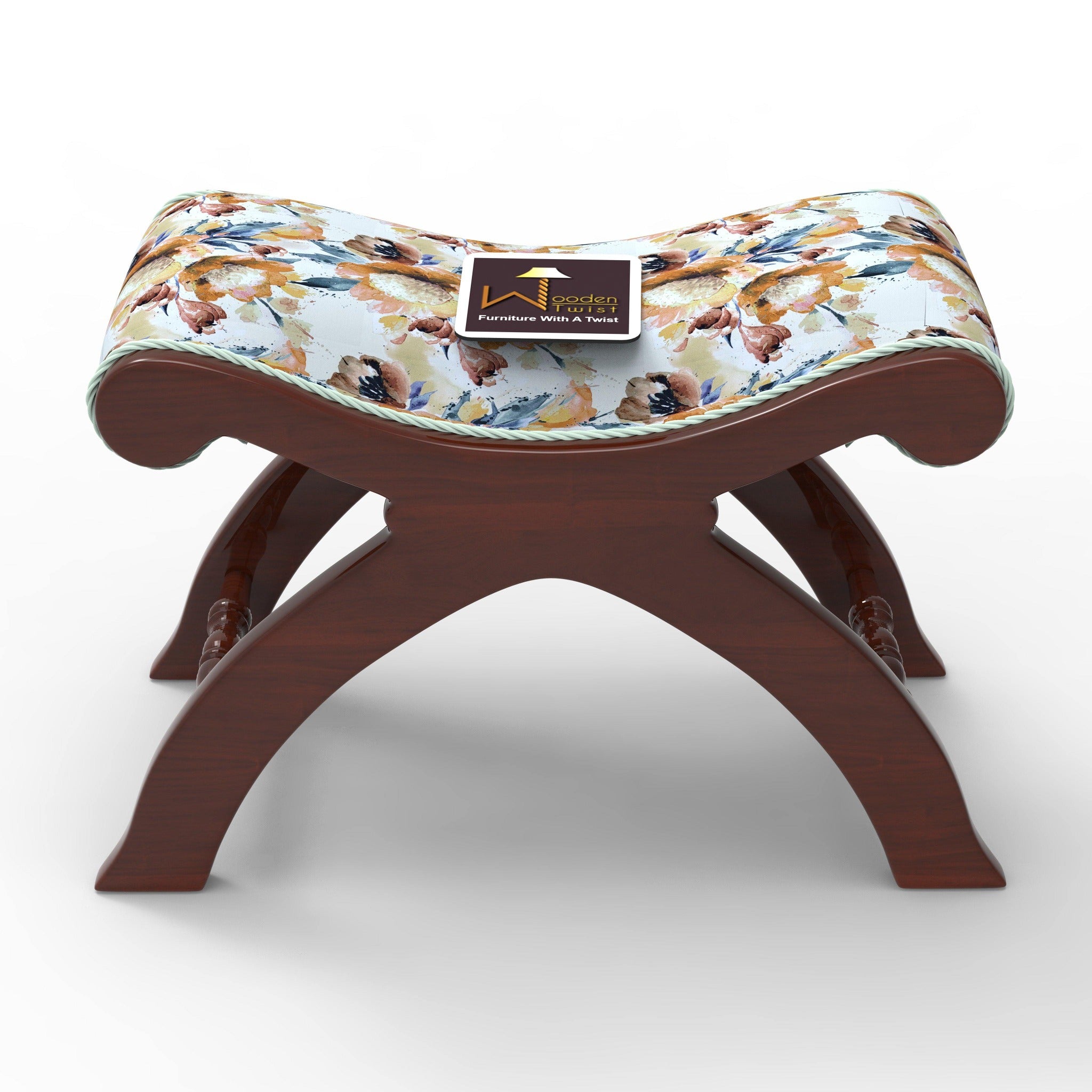 Sheesham Wood Stool/Foot Rest in Fabric - WoodenTwist