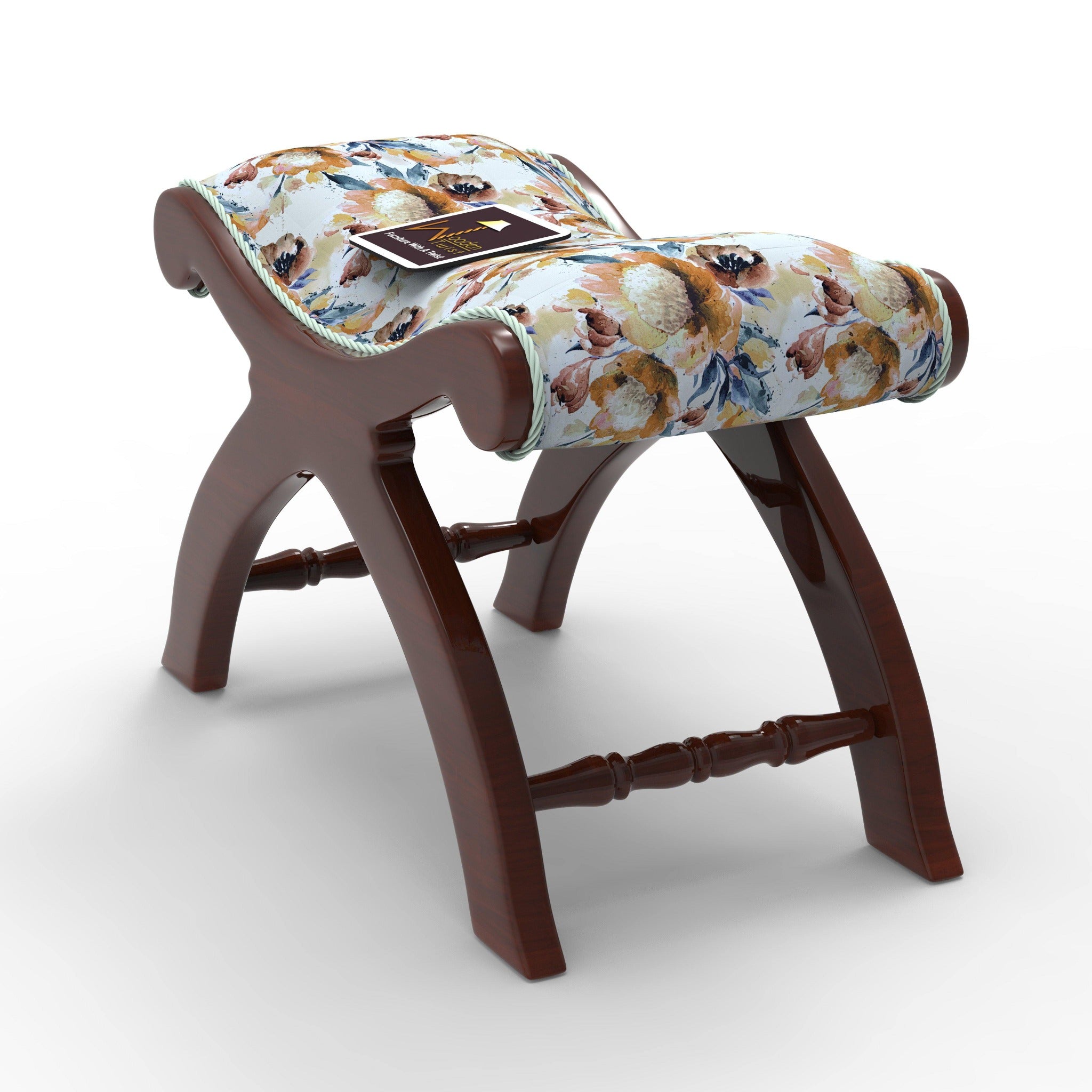 Sheesham Wood Stool/Foot Rest in Fabric - WoodenTwist