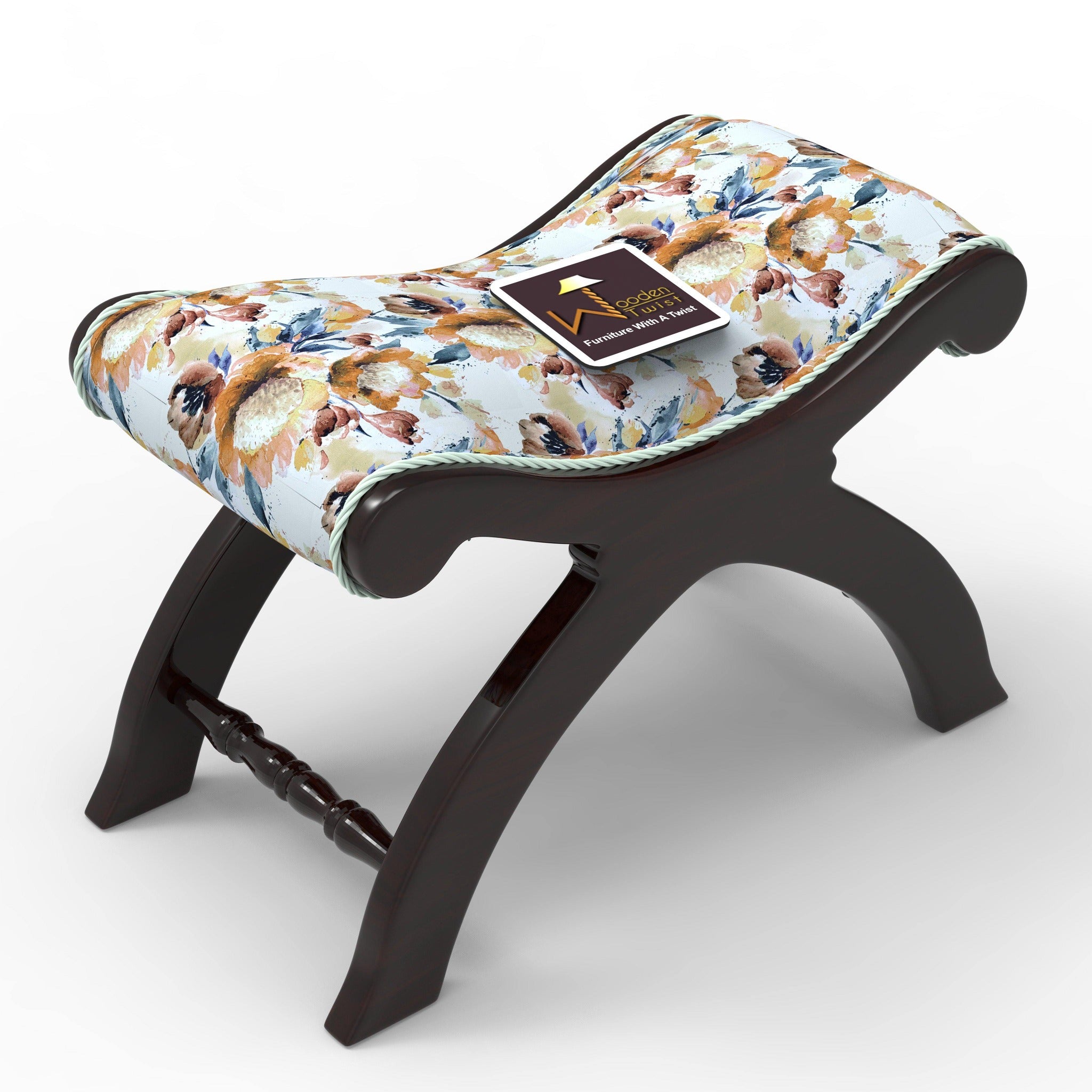 Sheesham Wood Stool/Foot Rest in Fabric - WoodenTwist