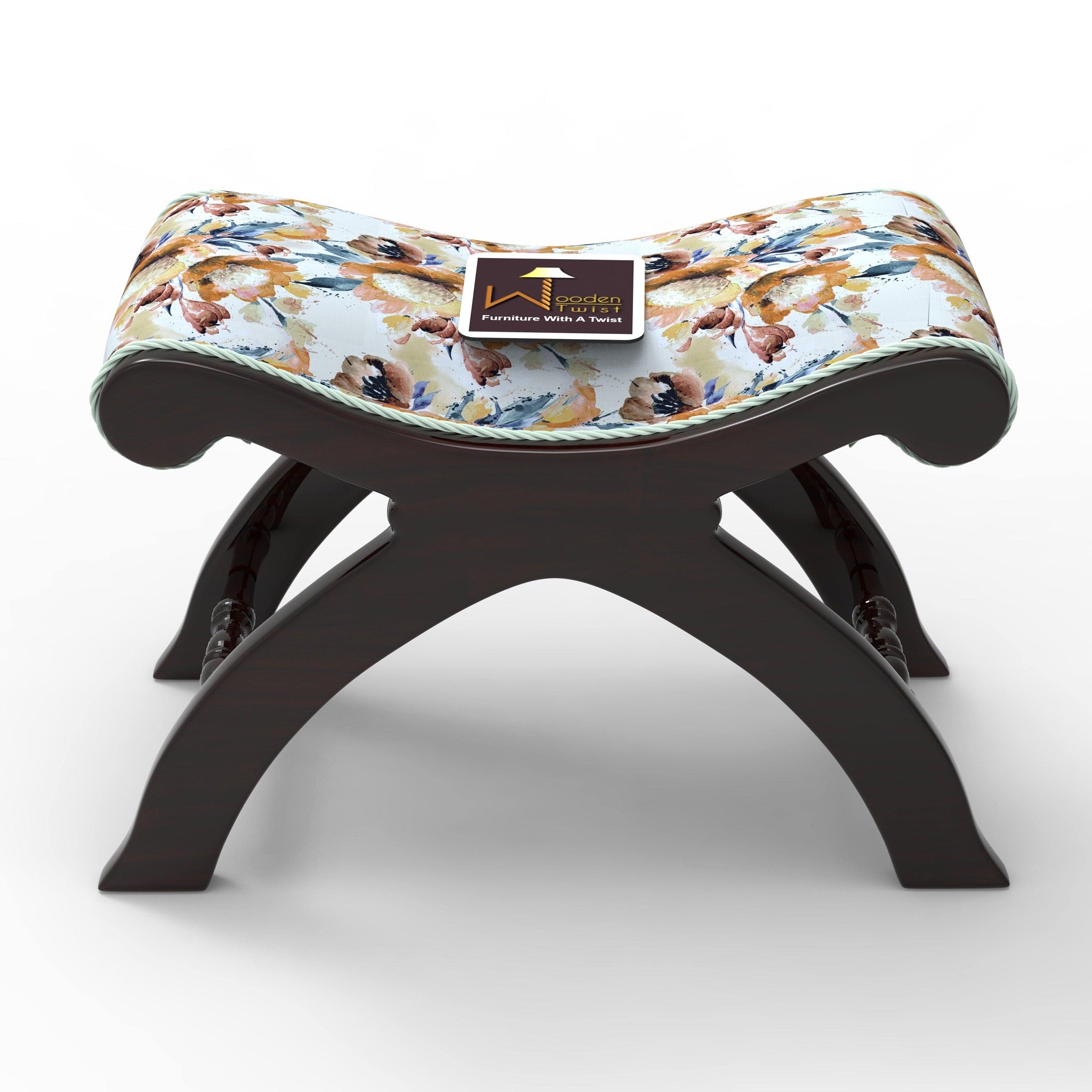 Sheesham Wood Stool/Foot Rest in Fabric - WoodenTwist