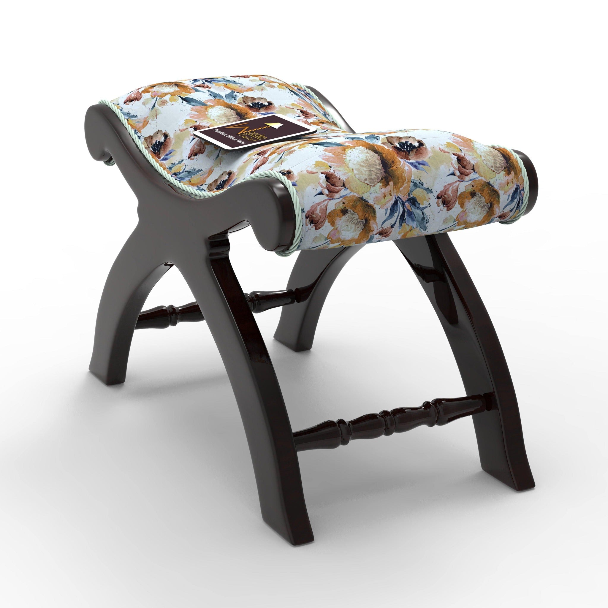 Sheesham Wood Stool/Foot Rest in Fabric - WoodenTwist