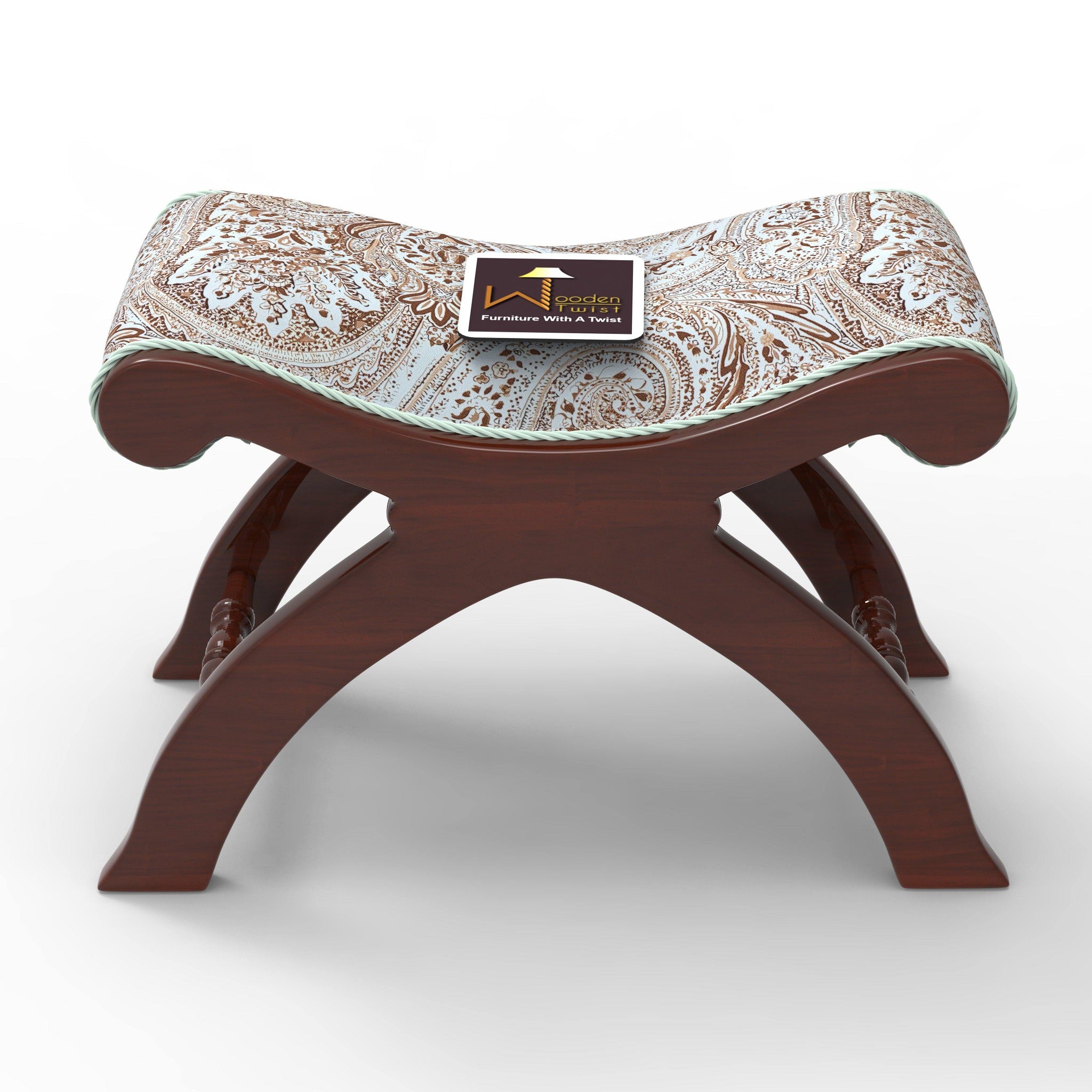 Premium Sheesham Wood Stool/Foot Rest in Fabric - WoodenTwist