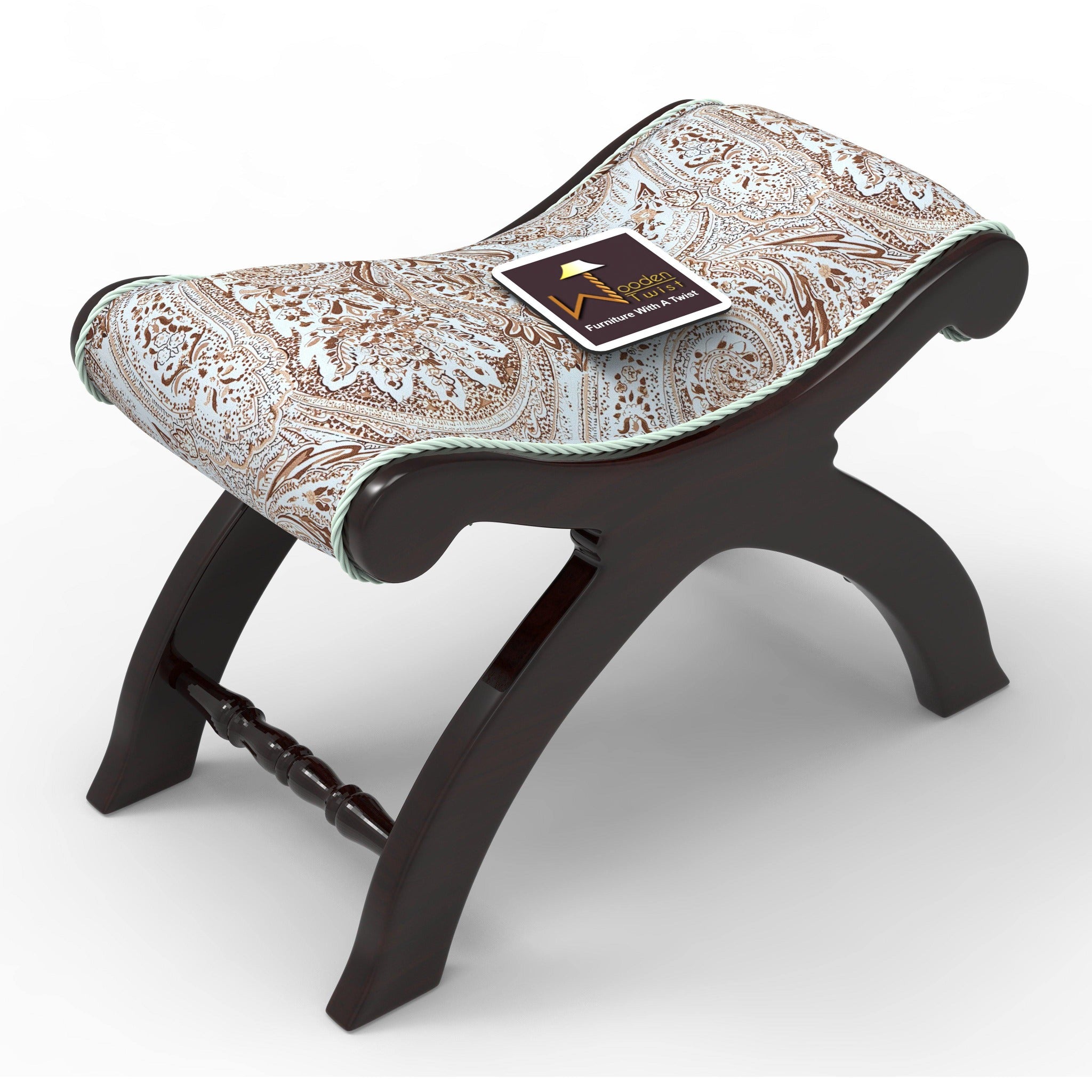 Premium Sheesham Wood Stool/Foot Rest in Fabric - WoodenTwist