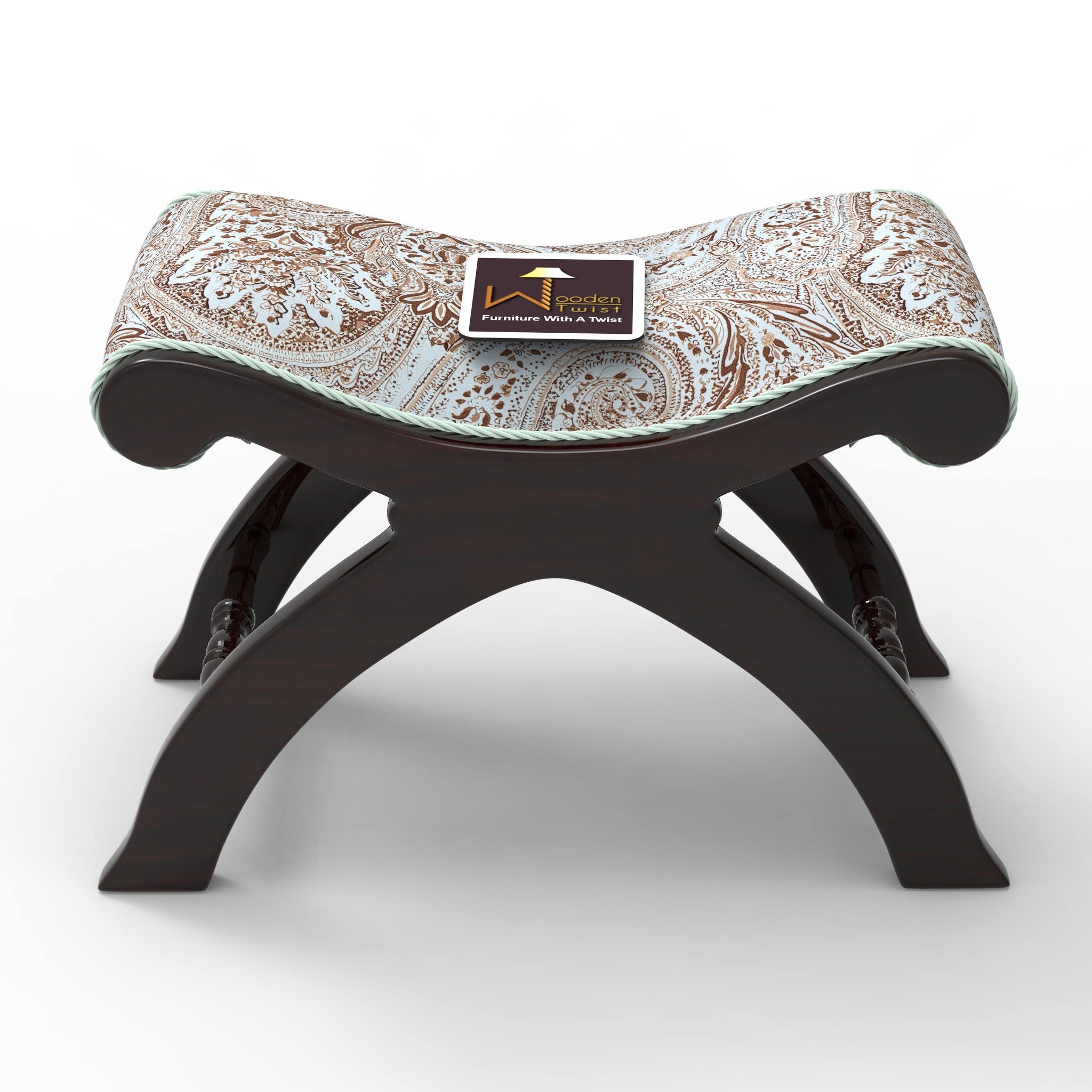 Premium Sheesham Wood Stool/Foot Rest in Fabric - WoodenTwist