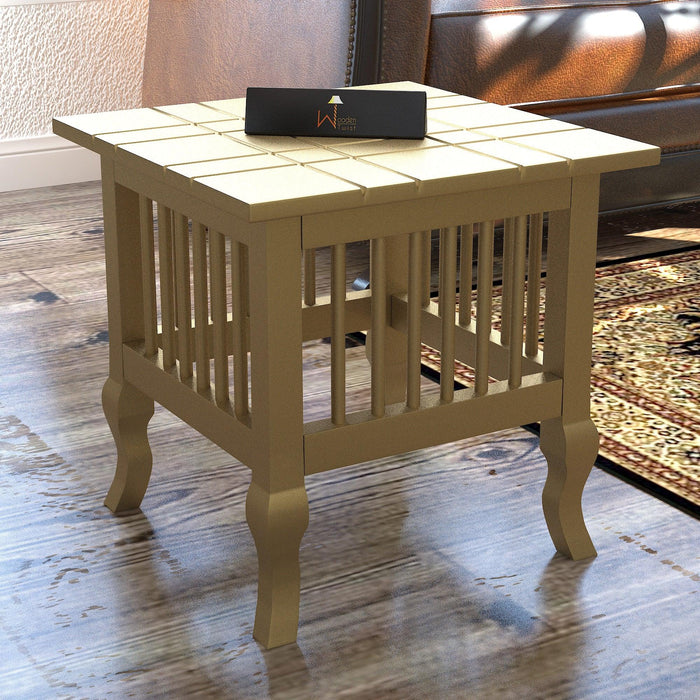 Blanco Carved Wooden End Table (White) - WoodenTwist