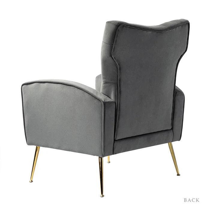 Stuffed Wide Tufted Velvet Wingback Chair for Living Room (Golden Metal Legs) - WoodenTwist