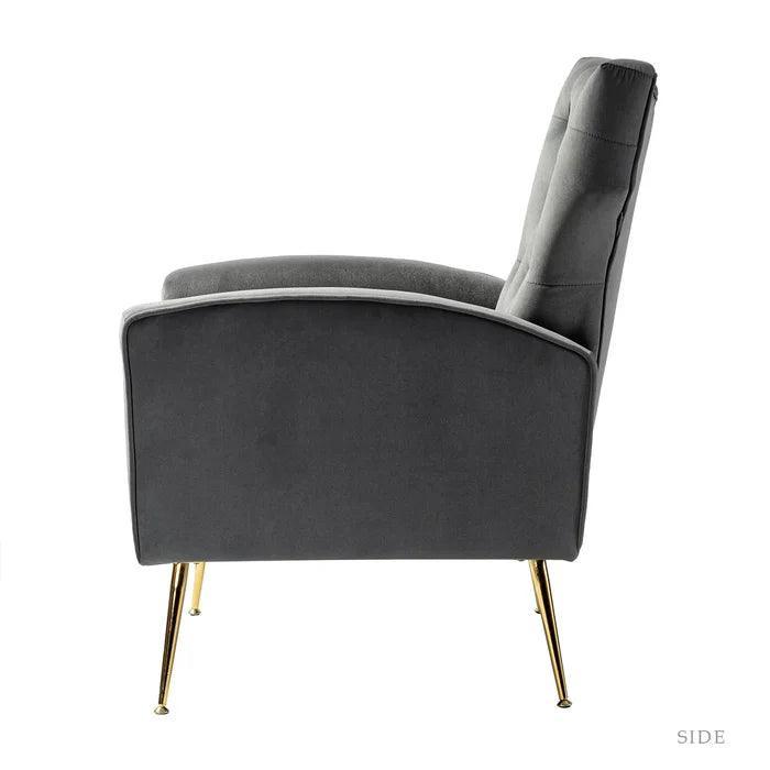 Stuffed Wide Tufted Velvet Wingback Chair for Living Room (Golden Metal Legs) - WoodenTwist